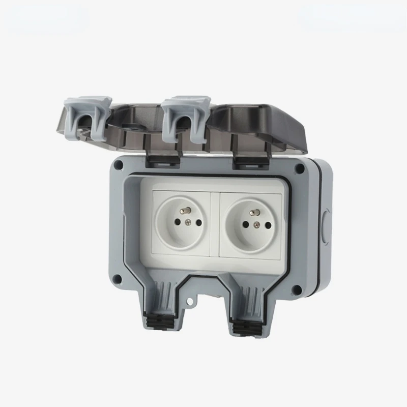 

New upgraded outdoor waterproof bathroom wall European standard French double socket switch enclosure