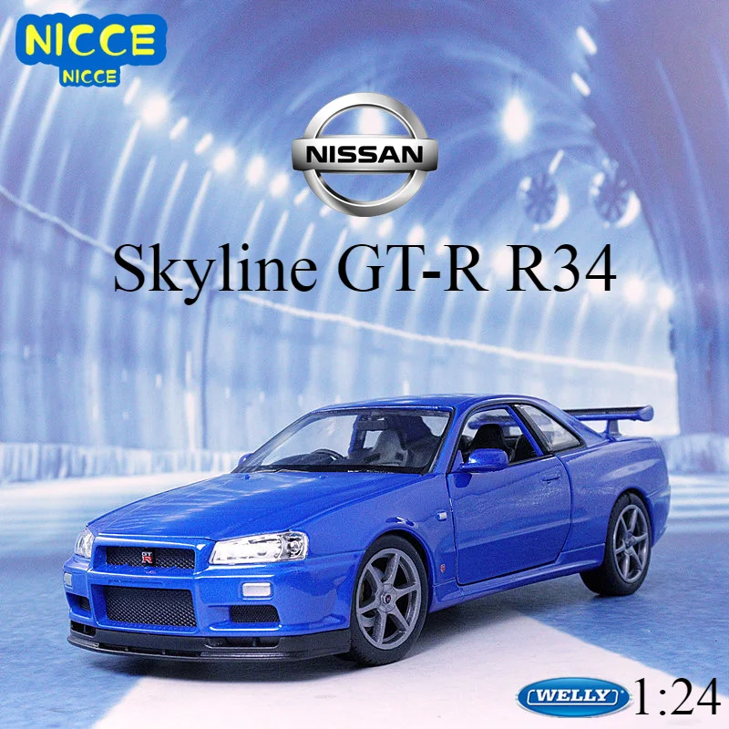 Модель литая автомобиля WELLY 1:24 Nissan Skyline GT-R R34 высокий симулятор игрушечный
