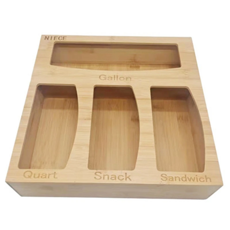 

Бамбуковый Органайзер на молнии для хранения и диспенсер для кухонного ящика, подходит для галлонов, кварт, сэндвич-мешков разных размеров