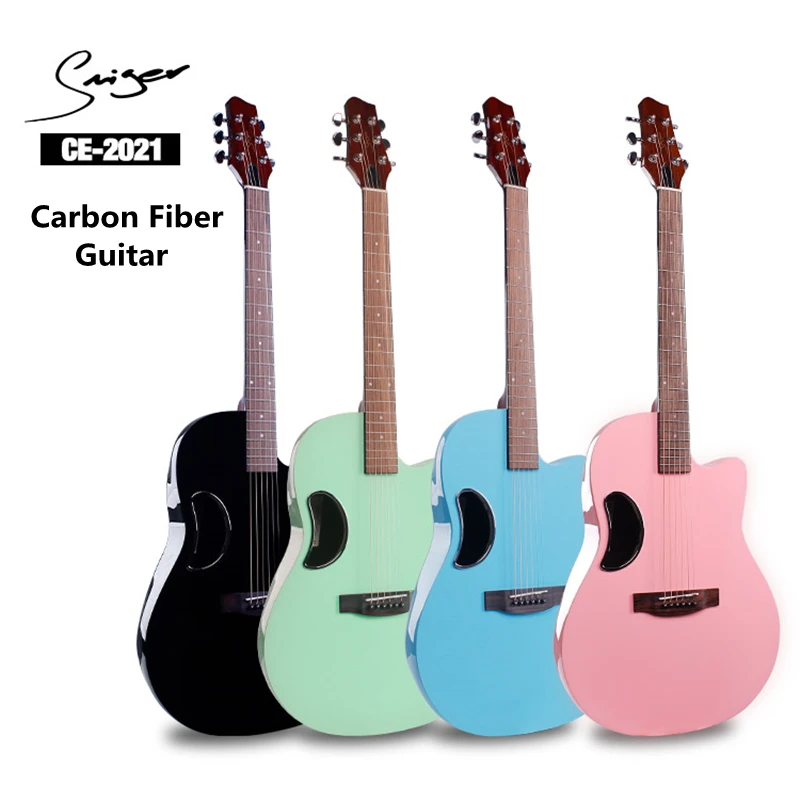 

Composite Carbon Fiber Acoustic Guitar 41 Inches Folk Flattop Highgloss Guitarra 6 Strings Light Colors Black Green Pink Blue