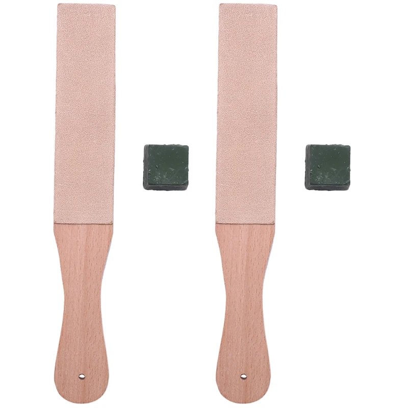 

2X Wood Handle Leather Sharpening Strop Knife Razor Polishing Board 2 Sided Made From Veg Tanned Cowhide