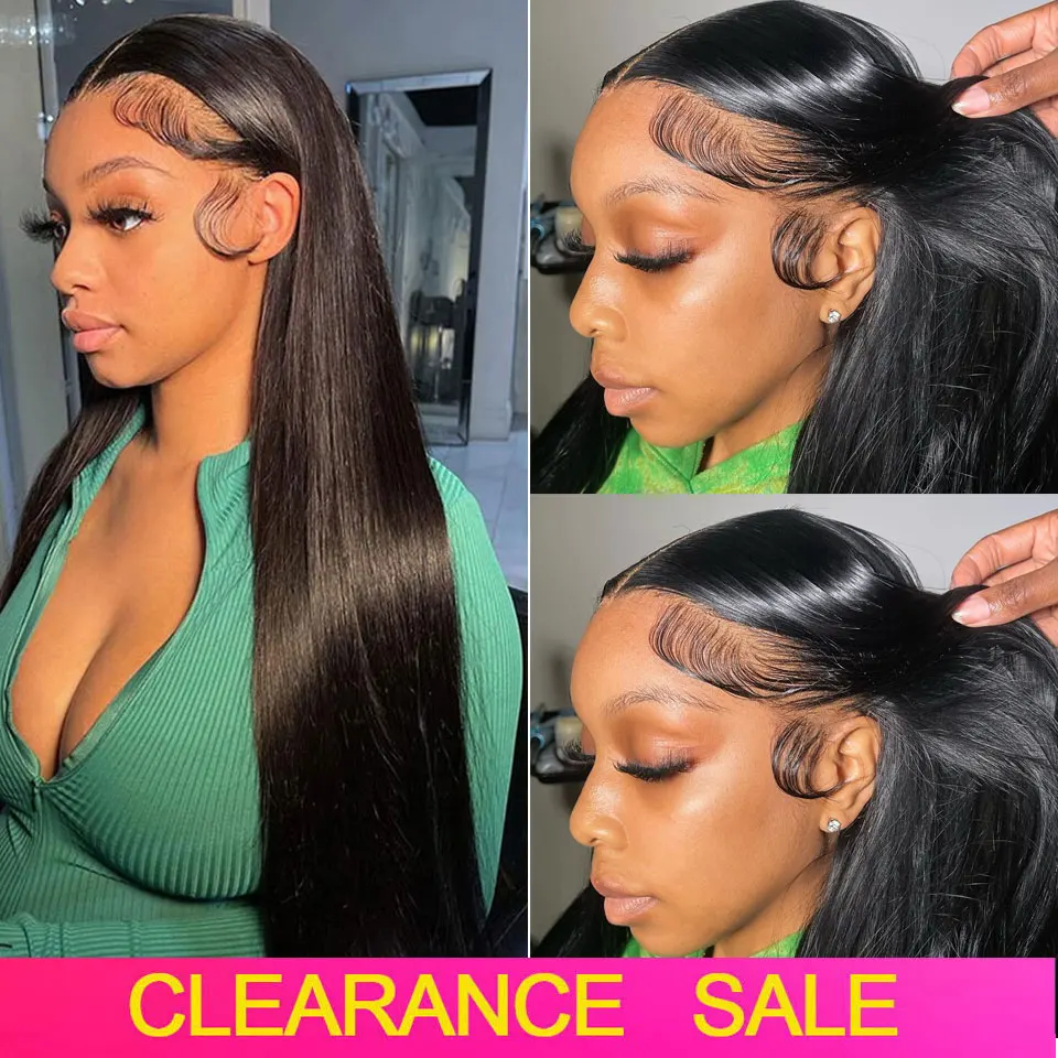 Transparent Lace Front Human Hair Wigs Brazilian Straight Lace Frontal Wig For Black Women PrePlucked 4x4 Lace Closure Wig