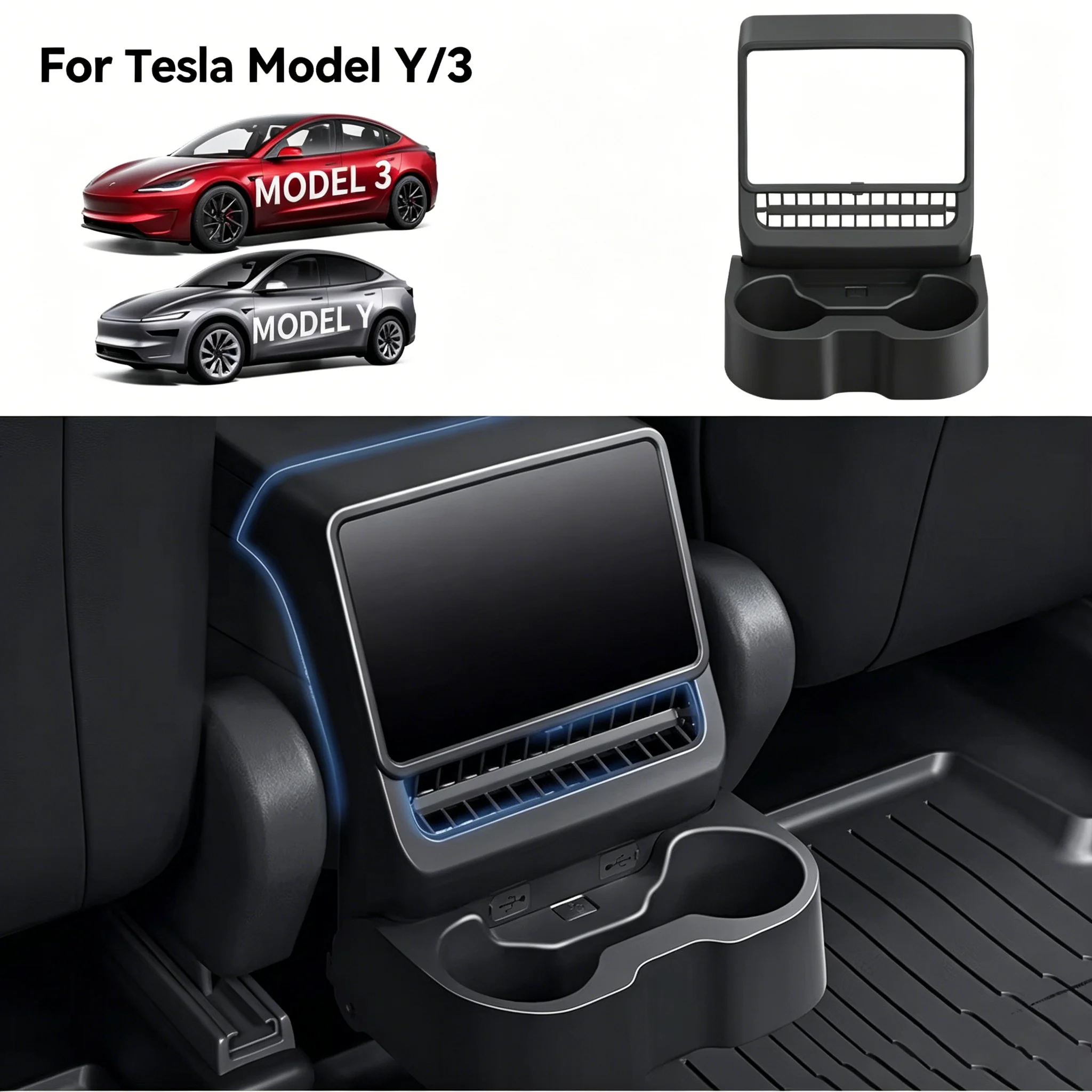 Фото Для Tesla Model 3 Y Highland Juniper: Задний воздуховод, органайзер для подлокотника, крышка для стакана, защита от пыли, аксессуары для автостайлинга №4