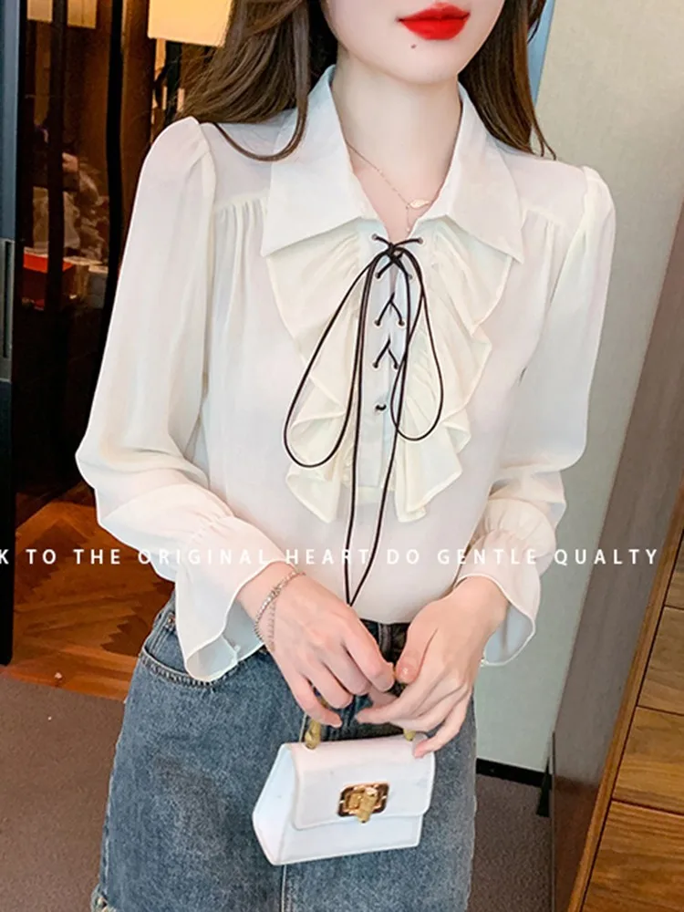 Женские шифоновые блузки рубашка Новое поступление осень 2023 корейский стиль