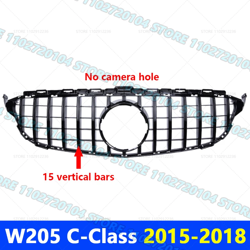 

Для 2015-2018 2019-2021 W205 C-Class Mercedes Benz C180 C200 C250 C300 C400 GT Решетка переднего бампера Решетка капота с отверстием для камеры