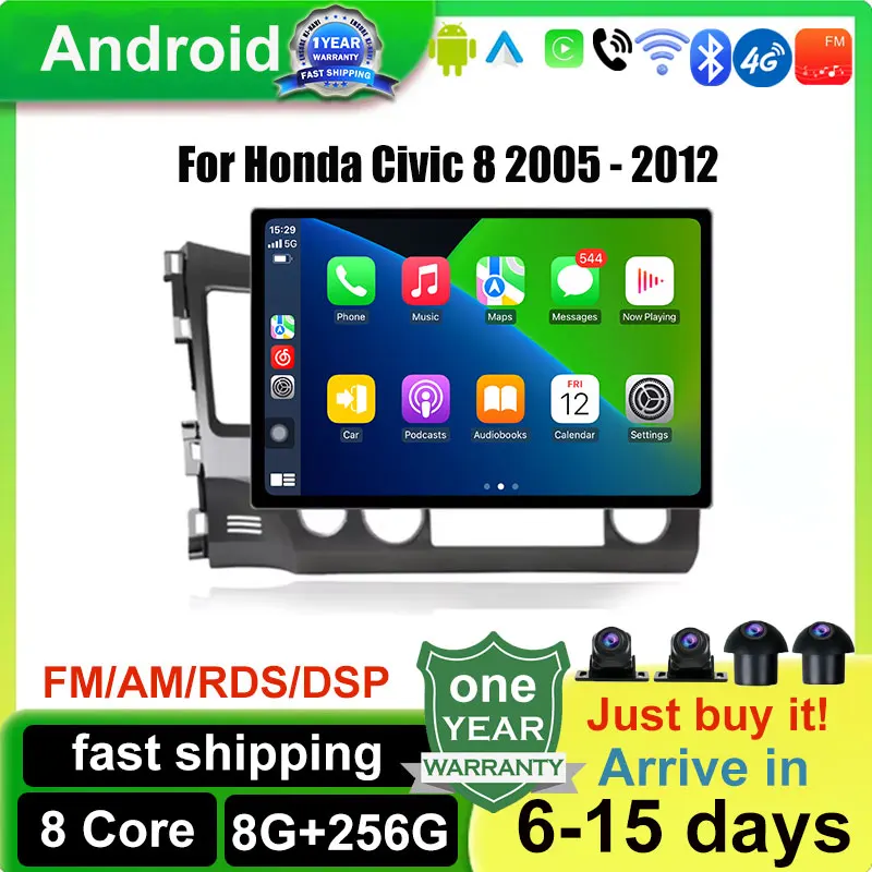 Для Honda Civic 8 2005-2012 13 1-дюймовый IPS-экран Мультимедийный плеер GPS Navi BT Android Auto Wireless Carplay