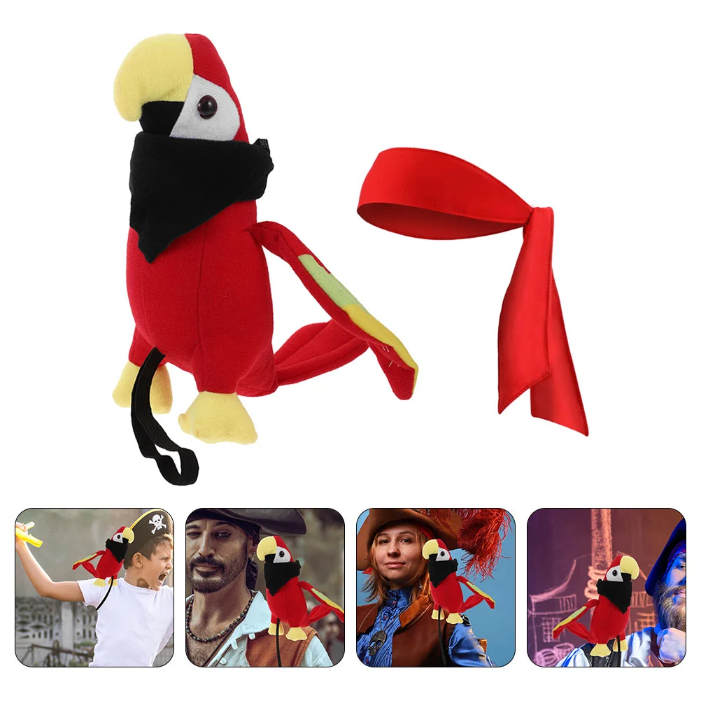 

Pirate Costume Prop Halloween Toys Stuffed Parrot On Shoulder Artificial Bandana Bird Props