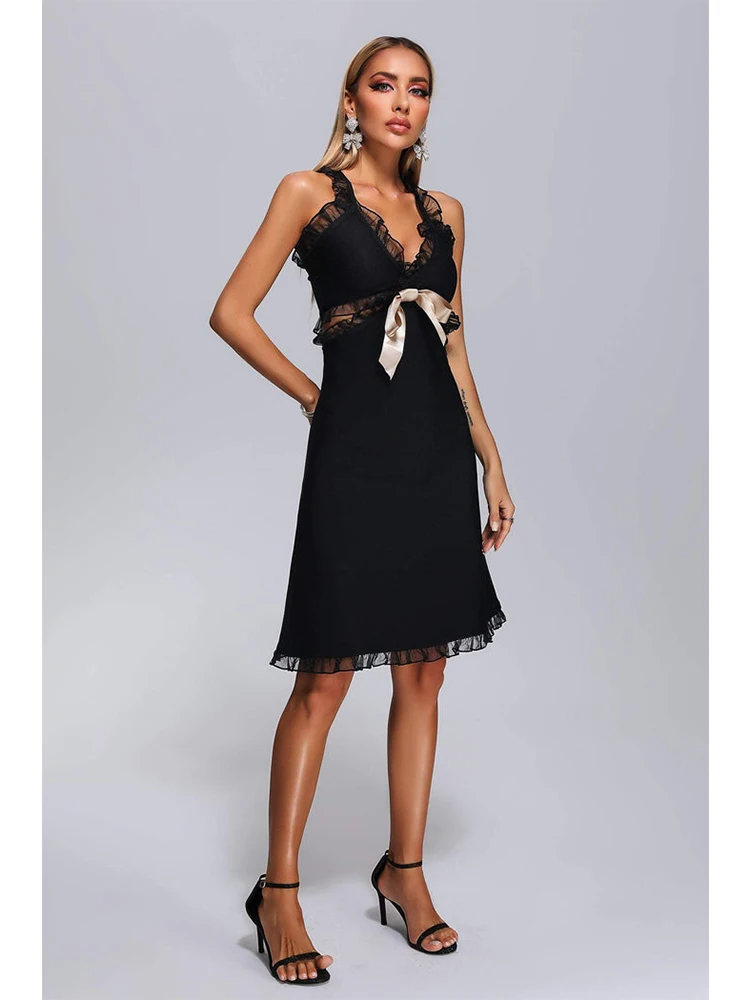 

Ladies All Season Sexy Irregular Long Sleeve Button Bandage Mini Dress 2023 Elegant Nightclub Party Dress