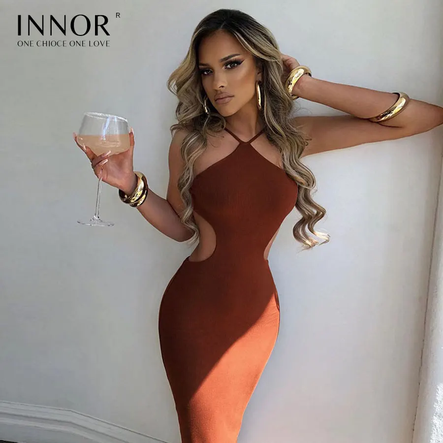 Женское платье-макси с лямкой на шее без рукавов открытой спиной - купить по