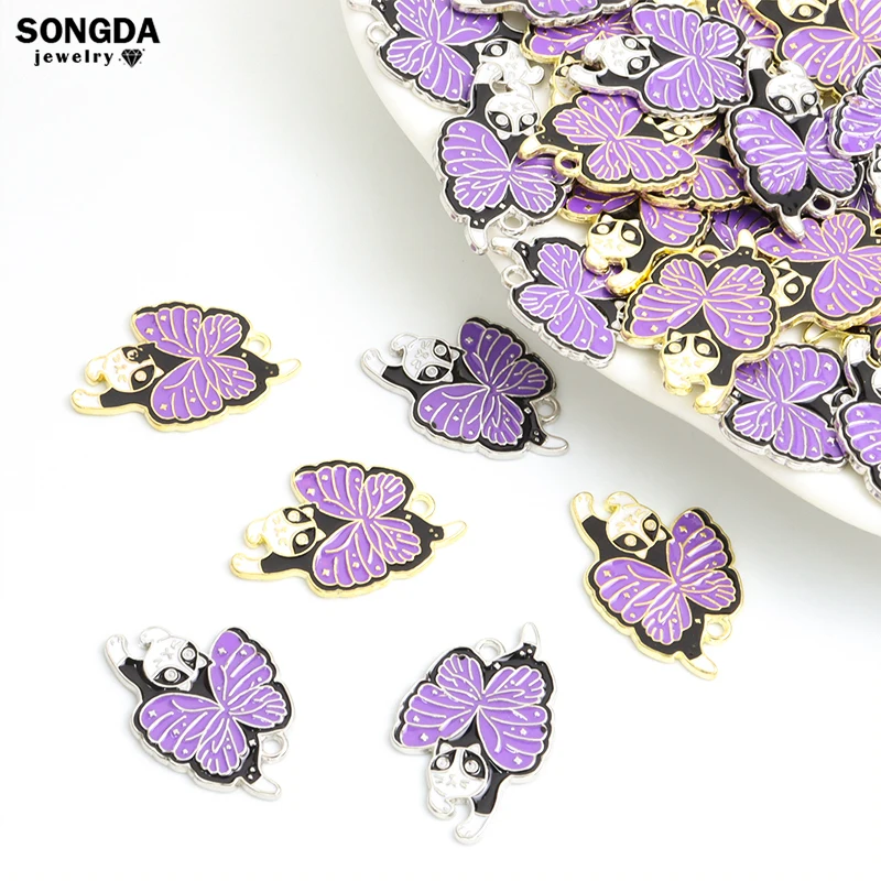 

10pcs Halloween Butterfly Cat Enamel Charms Cute Cartoon Kitten Metal Drip Oil Pendants For DIY Making Earrings Jewelry Findings