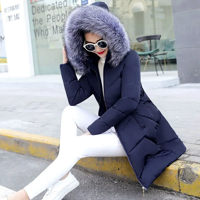 Fashion Winter Jacket Women White Big Fur Hooded Thick Down Parkas X-Long Female Jacket Coat Slim Warm Winter Outwear 2022 New