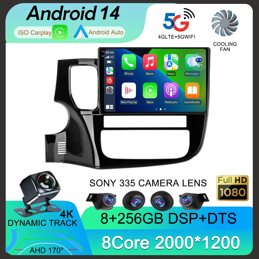 Автомобильный радиоприемник Android14 Carplay для Mitsubishi Outlander 3 GF0W GG0W 2012-2018