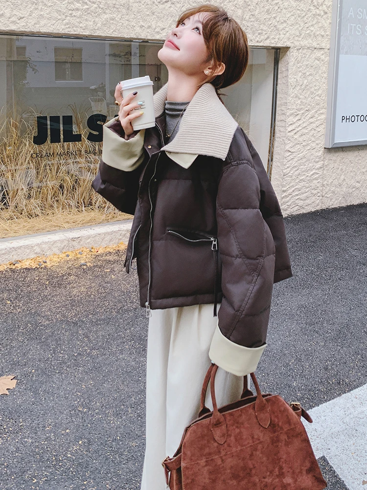 Супер красивый пуховик из искусственной кожи женский зимний 2024 новый корейский