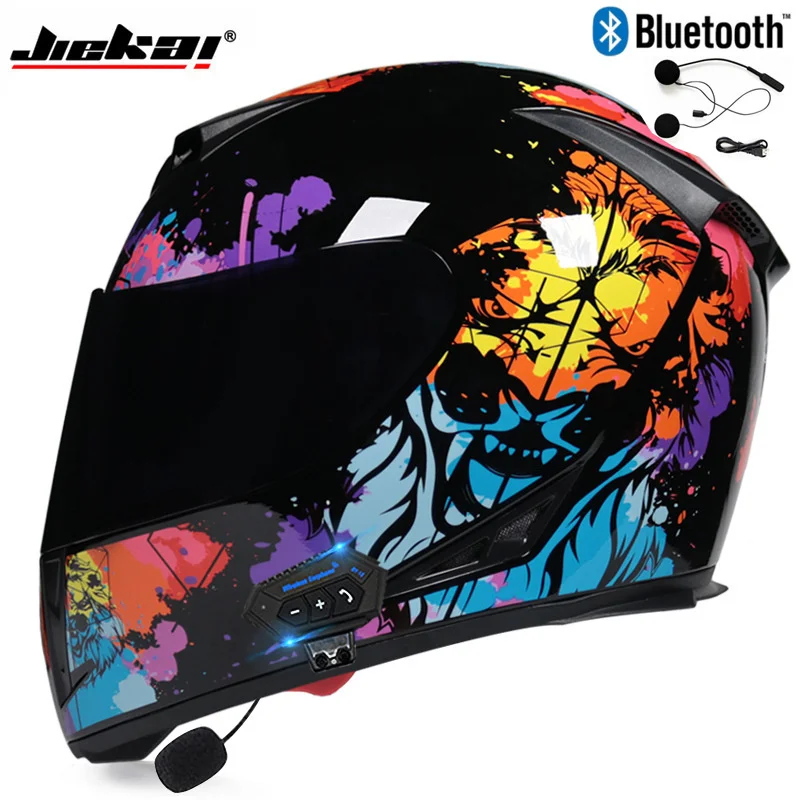 Suitable for motorcycle helmet motorcycle full helmet faceless helmet Bluetooth double lens helmet Bluetooth helmet enlarge