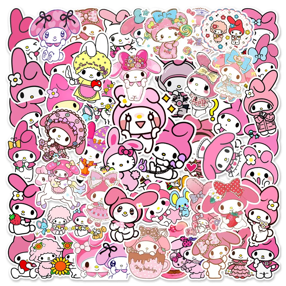 50/100pcs Kawaii My Melody Kuromi Hello Kitty Stickers for Kids Girls DIY Laptop Phone Diary Cute Cartoon Sanrio Sticker Decals