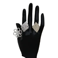 full rhinestone flower rhombus open adjustable ring wedding jewelry for women crystal geometric cuff finger rings accessories