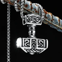 viking thors hammer pendant necklace 316l stainless steel nordic retro soldier men chain rock punk for friend male jewelry gift
