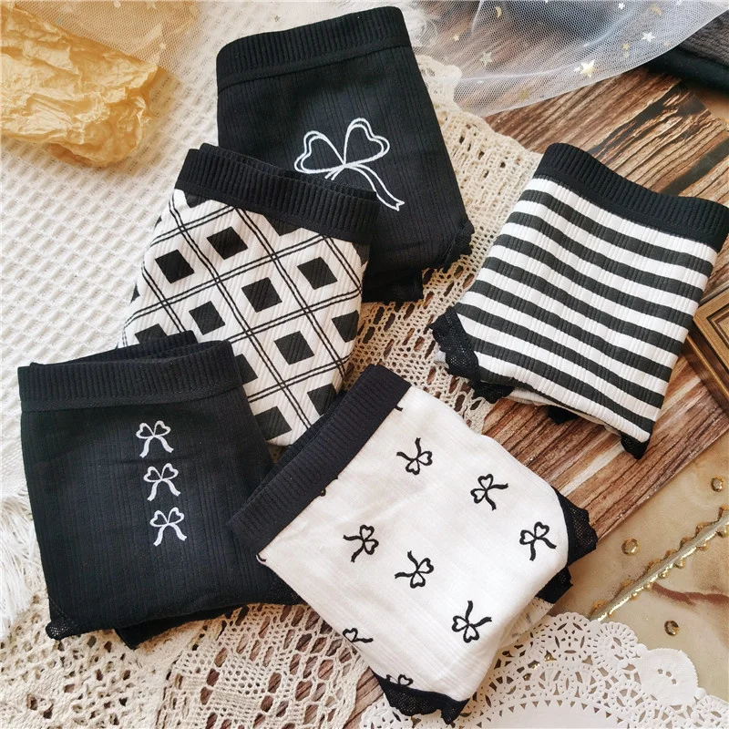 

SP&CITY Simple Cartoon Bow Patterned Cute Women's Underwear Lace Traceless Cotton Panties Low Waist Breathable Seamless Briefs
