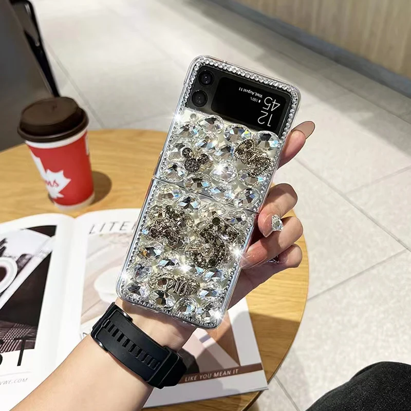

ZFlip5 Zflip4 Bling Diamond Cute Bear Bow Case For Samsung Galaxy Z Flip 4 5G Zflip3 ZFlip Women Luxury Glitter Rhinestone Cover