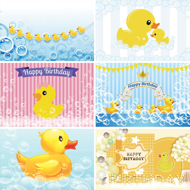 Laeacco Little Yellow Duck Child Birthday Theme Backdrop Bubbles Bath Baby Shower Newborn Party Decor Photographic Backgrounds