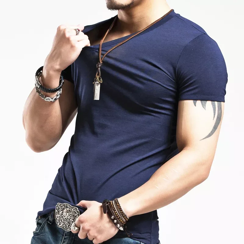 

2022 Brand New Men T Shirt 10 colors Fitness Mens T-shirts V neck Man T-shirt For Male Clothing Tshirts S-5XL Tops Tees
