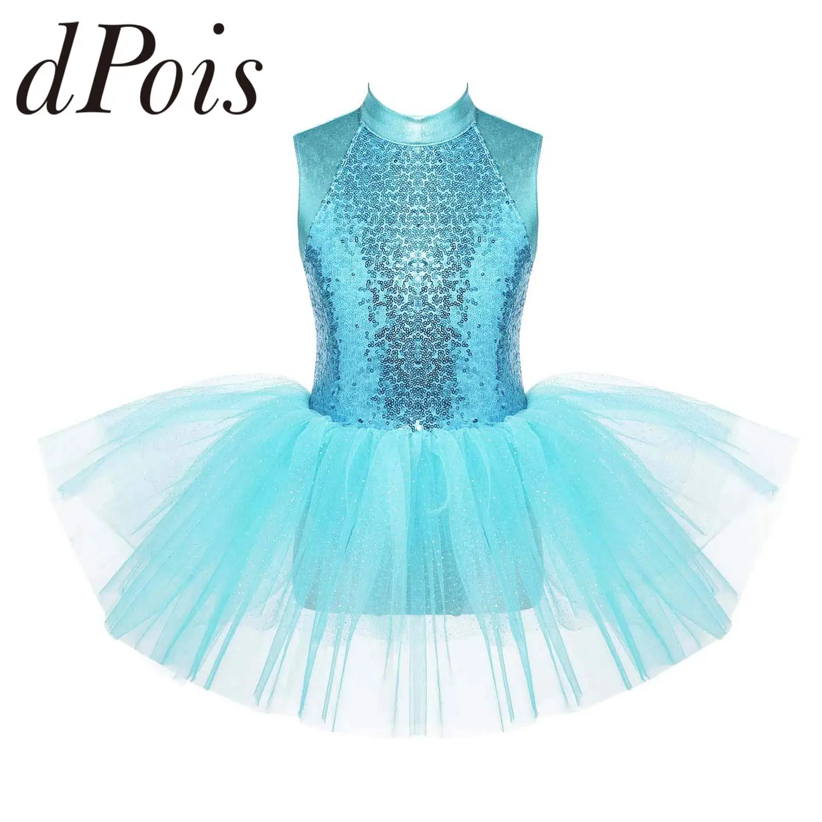 

Kids Girls Shiny Sequins Tulle Dance Tutu Ballet Dress Gymnastics Leotard Dress Dancewear Modern Dance Performance Costume