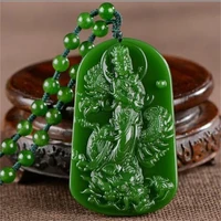 hot selling natural hand carve hetian jasper chenglong guanyin green and white necklace pendant fashion men women luck gifts