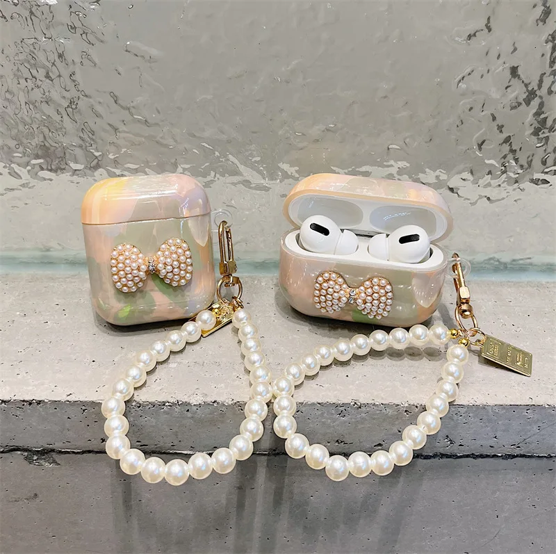 

Luxury Pearls Bowknot Case for Apple AirPods 1 2 3 Pro Cases Cover IPhone Bluetooth Earbuds Earphone Air Pod Pods Case