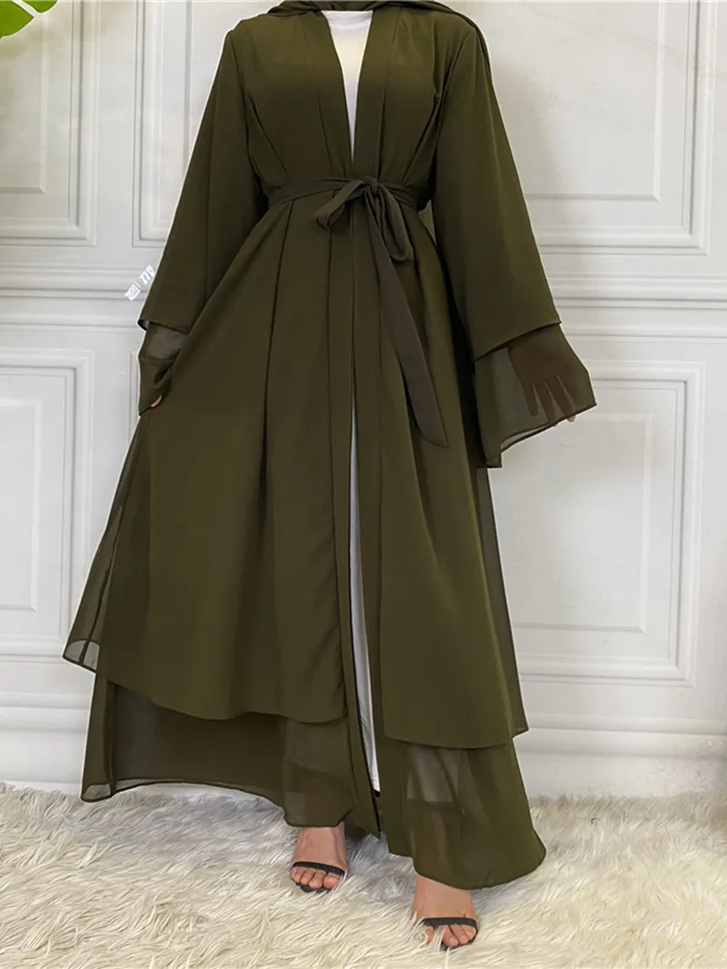 Solid Chiffon Poen Abayas for Women Dubai Turkey Islam Kaftan Robe  Robe Pour Femme Musulmane Ramadan Muslim Dress Islam Clothes