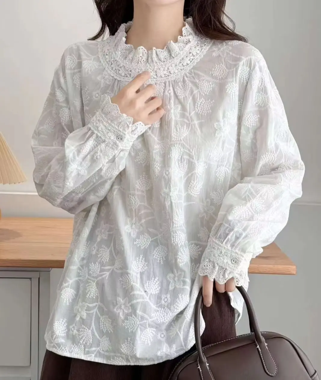 Стиль Mori для девочек милые хлопковые кружевные рубашки с длинными рукавами и