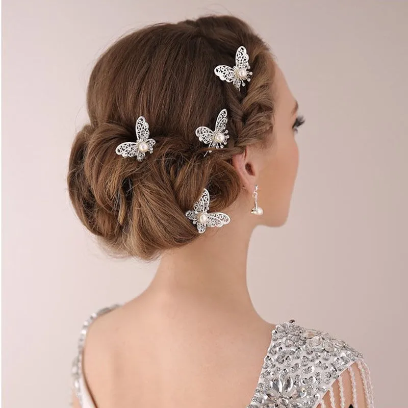 

3 Pcs Bride Butterfly Hair Pin Wedding Dress Costume Headdress Shaped Hairpin Elegant Hair Accessories