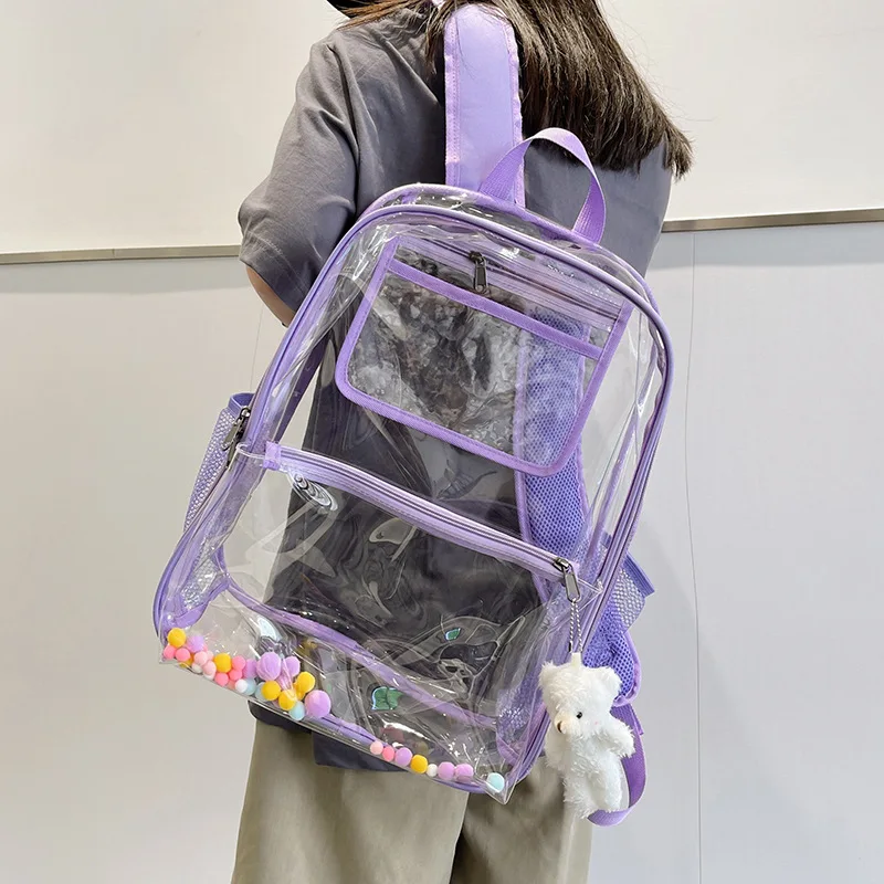 

Прозрачный вместительный рюкзак из ПВХ для женщин и мужчин, Модный ранец, школьные ранцы для студентов, Женский Повседневный дорожный ранец