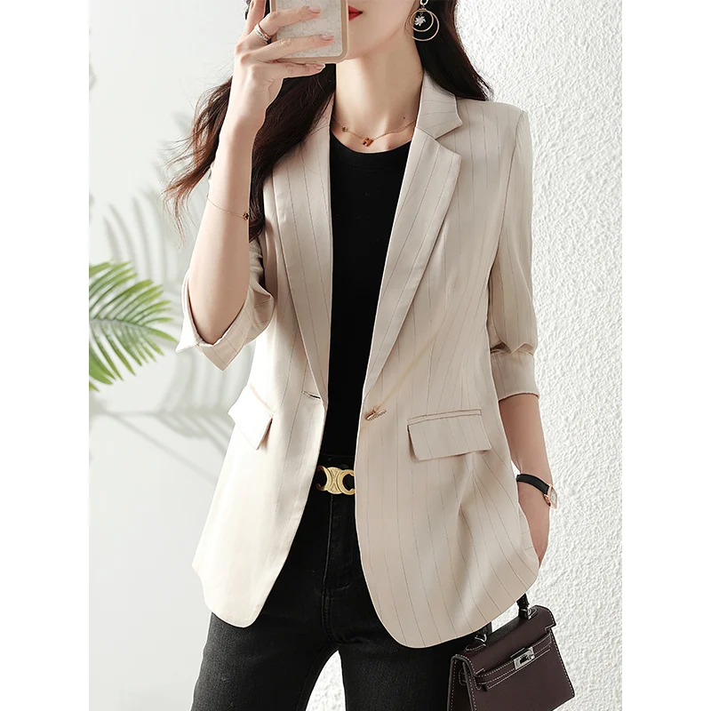 

Spring Summer Fashion Causal Women Blazer and Jacket Apricot Office Female Work Wear OL Styles