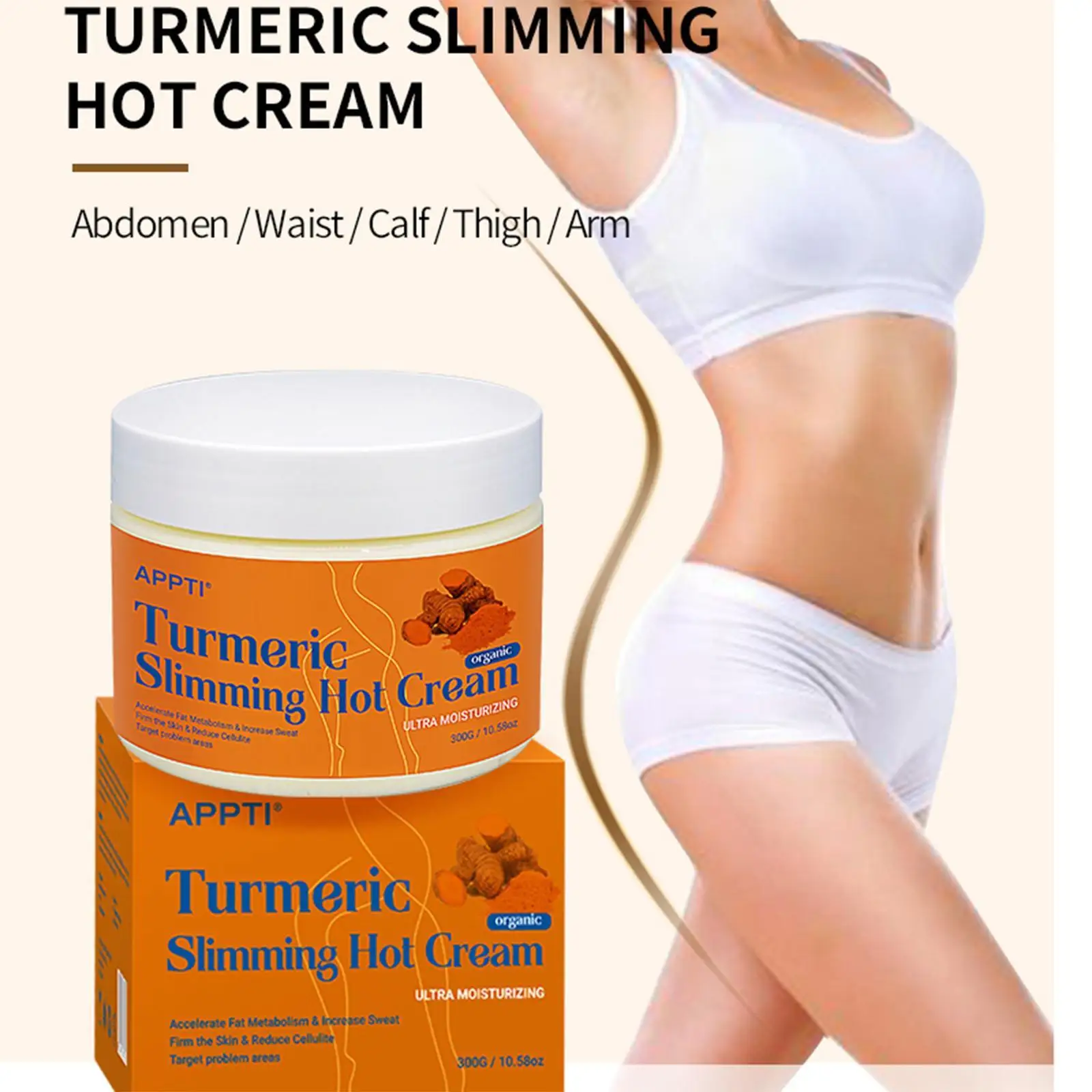 

300g Turmeric Slimming Hot Cream Ginger Fat Reduction Burning Cream Loss Weight Body Care Massage Anti-Cellulite Shaping Gel