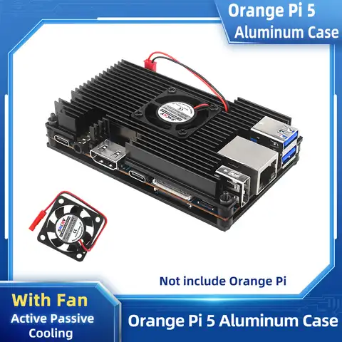 Алюминиевый Чехол Orange Pi 5 с вентилятором Активный Пассивный Охлаждающий радиатор с радиатором черный металлический корпус для Orange Pi 5