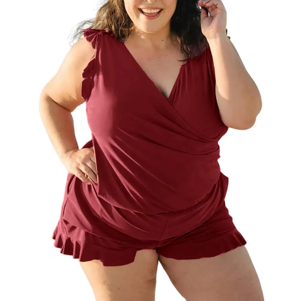 Женский купальник стильный женский с оборками и бюстгальтером пуш-ап летний