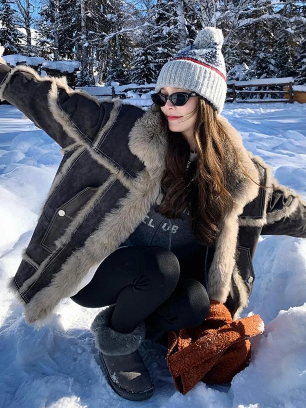 Осень-зима 2023 новая мотоциклетная верхняя одежда из кроличьего меха в стиле