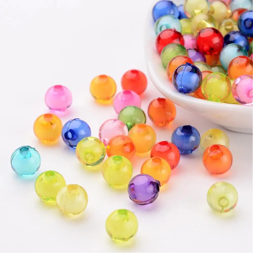 

200PCS Transparent Acrylic Beads Bead in Bead Round Mixed Color 8mm Hole: 2mm