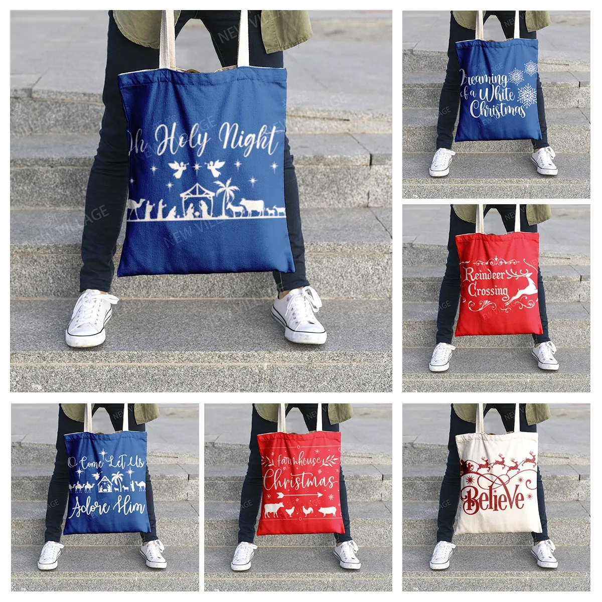 

Холщовая Сумка на плечо, органайзер для хранения косметики, дорожная Женская сумочка для шоппинга с принтом для празднования Рождества