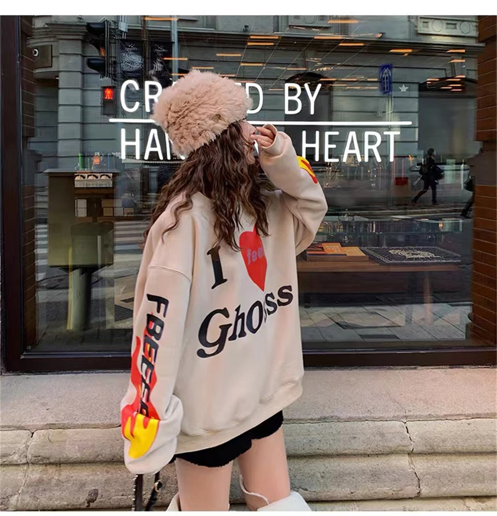 

European and American high street style small crowd hoodie men and women CPFM letter love printing loose casual plush hoodie