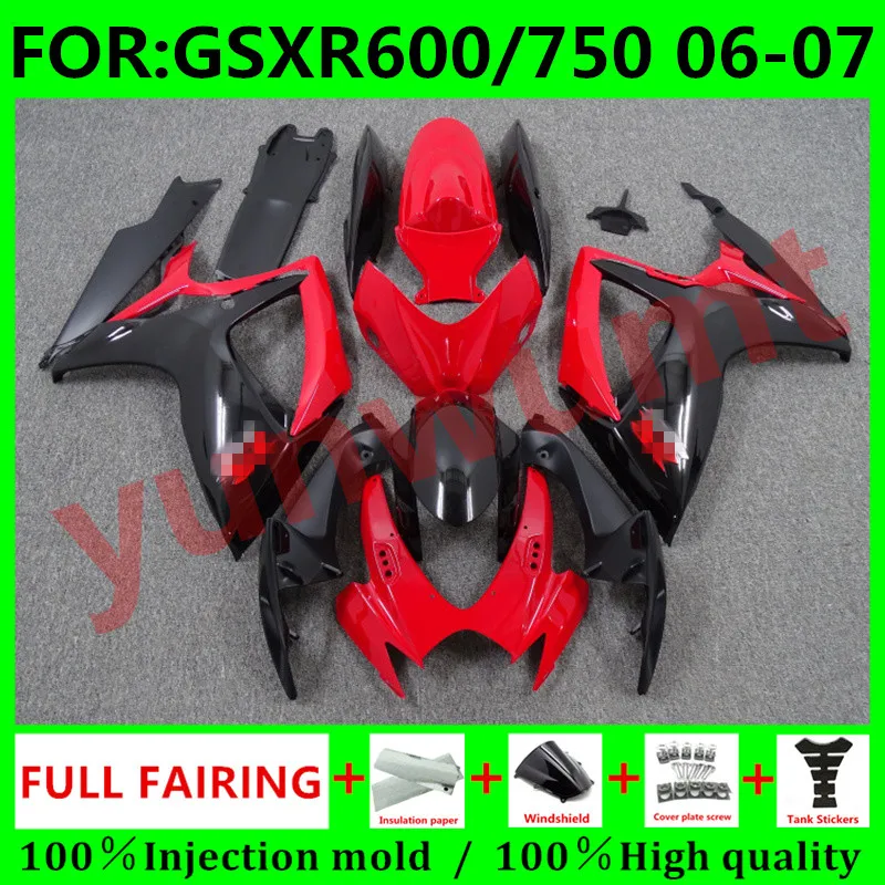 

Обтекатели для кузова нового мотоцикла для Suzuki GSXR600 06 07 GSXR750 2006 GSX-R750 2006 - 2007 K6, Обтекатели красного и черного цвета