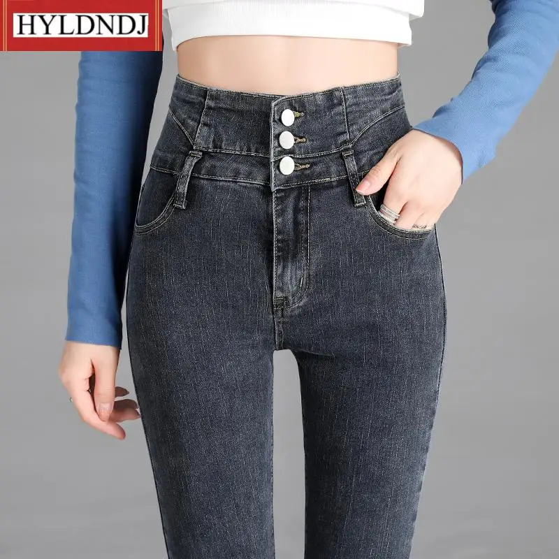 Women's New Fashion High-Quality New Vintage High-Waist Stretch Skinny Jeans Stretch Button Pencil Pants, Mom Casual Jeans Pants