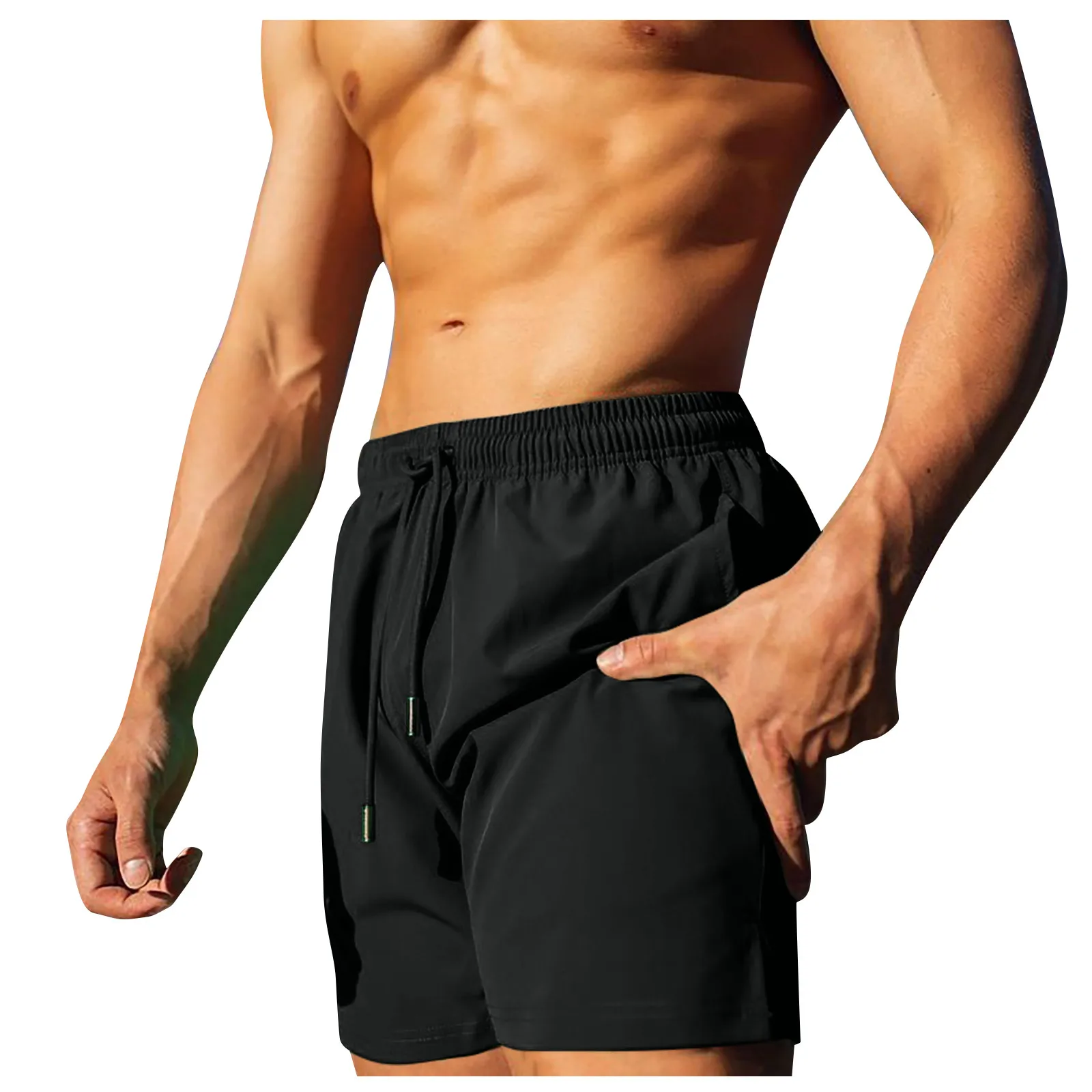 

Мужские плавки, быстросохнущие пляжные шорты, мужские дизайнерские повседневные однотонные плавки с карманами, одежда для плавания, коротк...