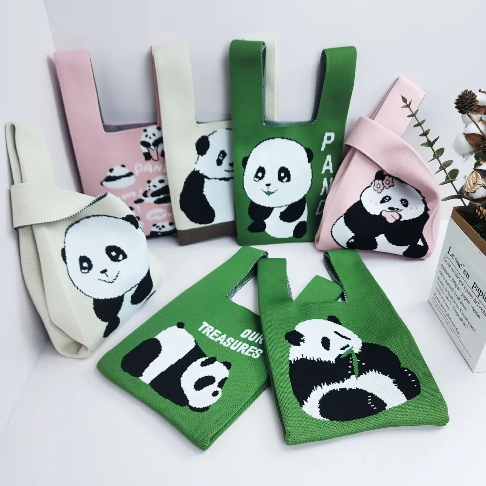 

One Shoulder Knitted Bag Fashion Handmade Panda Tote Ba Handheld Handbag Students