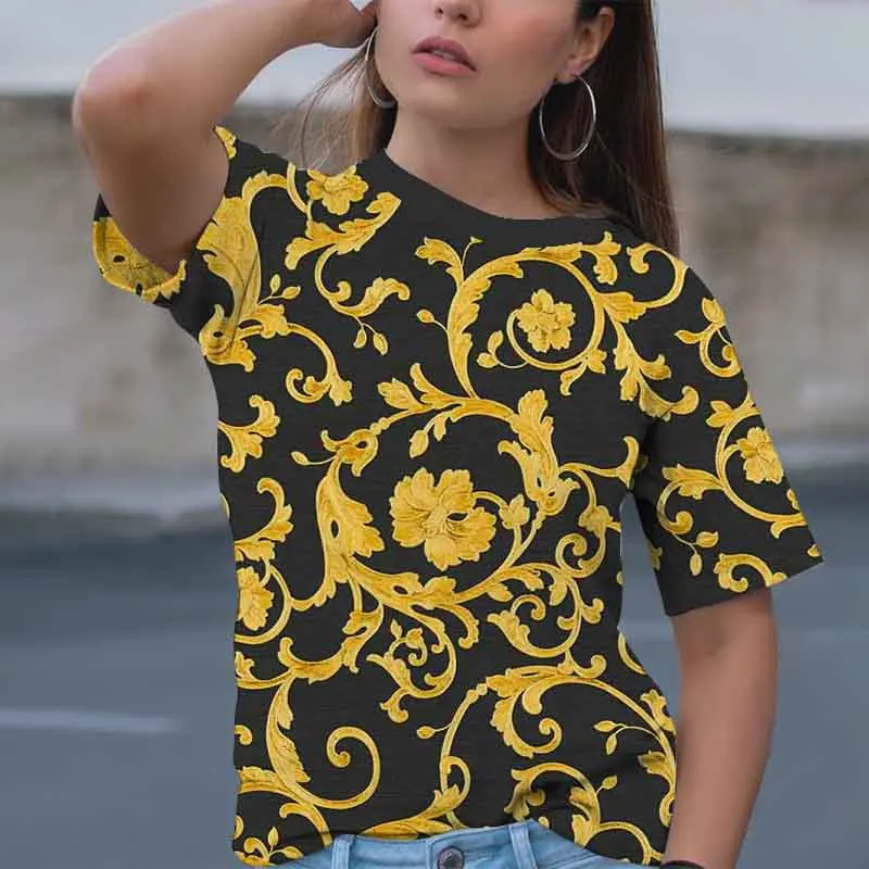 

Модная женская футболка с цветным графическим 3D-принтом, летняя футболка с коротким рукавом, одежда из полиэстера оверсайз