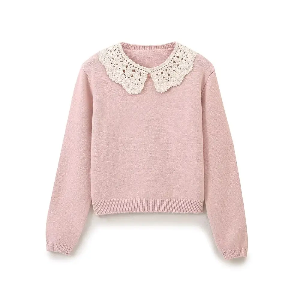 PB&ampZA Женский 2024 осенний новый модный контрастный вязаный крючком воротник