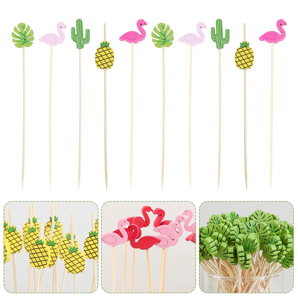 

100pcs Wooden Fruit Picks Party Cocktail Toothpicks Hawaiian Theme Snack Sticks (Assorted Style)