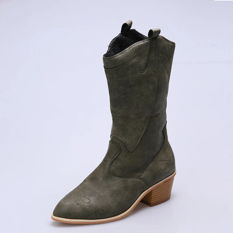 Platform Boots Women 2022 Fall/Winter Fashion Leather Pointed Toe High Heels Ladies Designer Shoes Hksz Mid Calf Botine 1