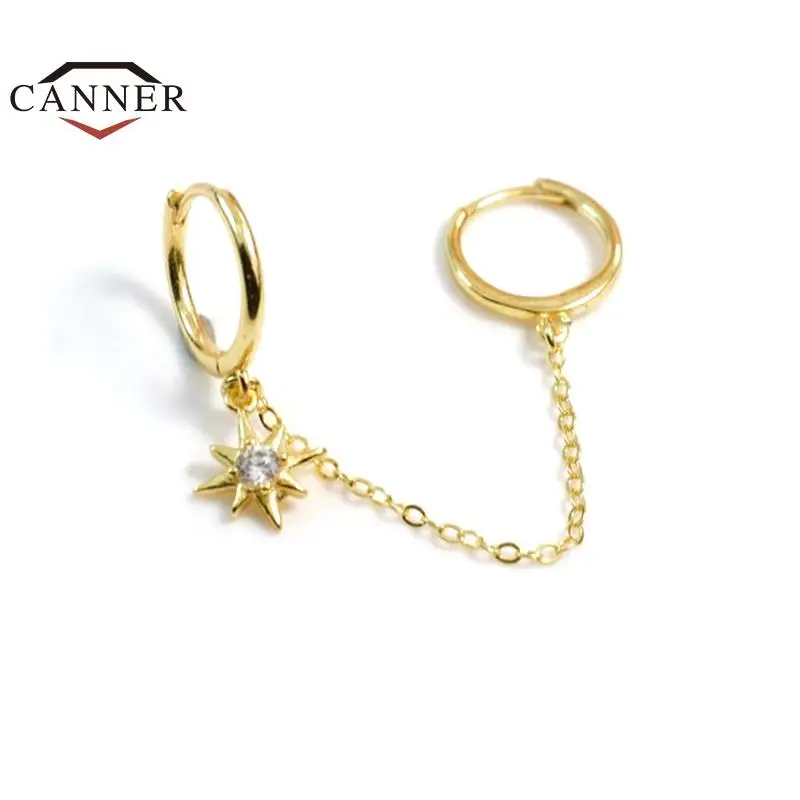 

CANNER 925 Steling Silver Star Pendant Charms Link Chain Ear Drop Earrings for Women Huggie Gold Plated Piercing Earings Jewelry
