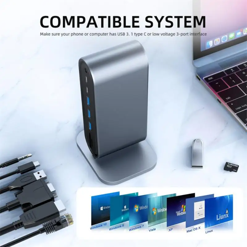 

12-in-1 Type-c Hub Usb 3.0 Hdmi-compatible Pd 100w Computer Accessories 4k Rj45 Vga 480mbps Expansion Dock High Speed For Laptop